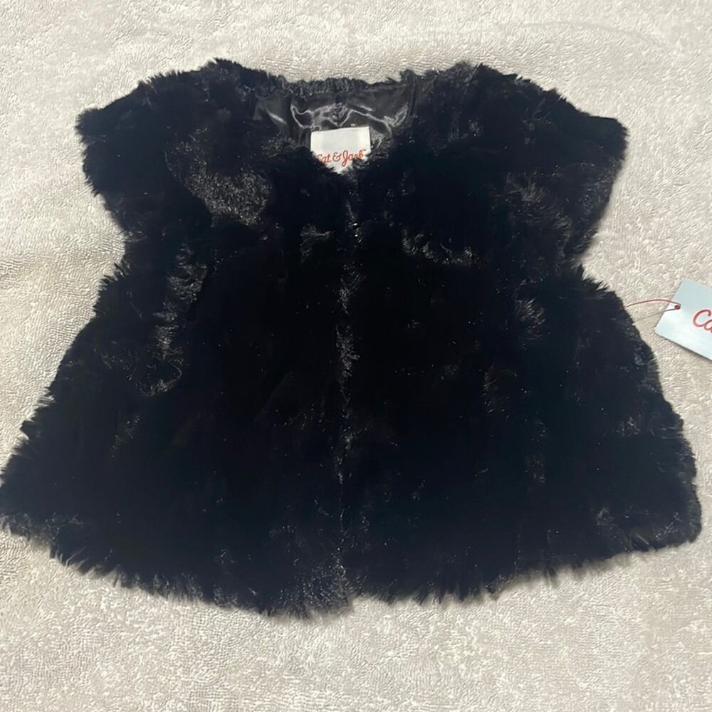 Cat & Jack 6/6x black cap sleeve faux fur shrung jacket nwt perfect over dresses